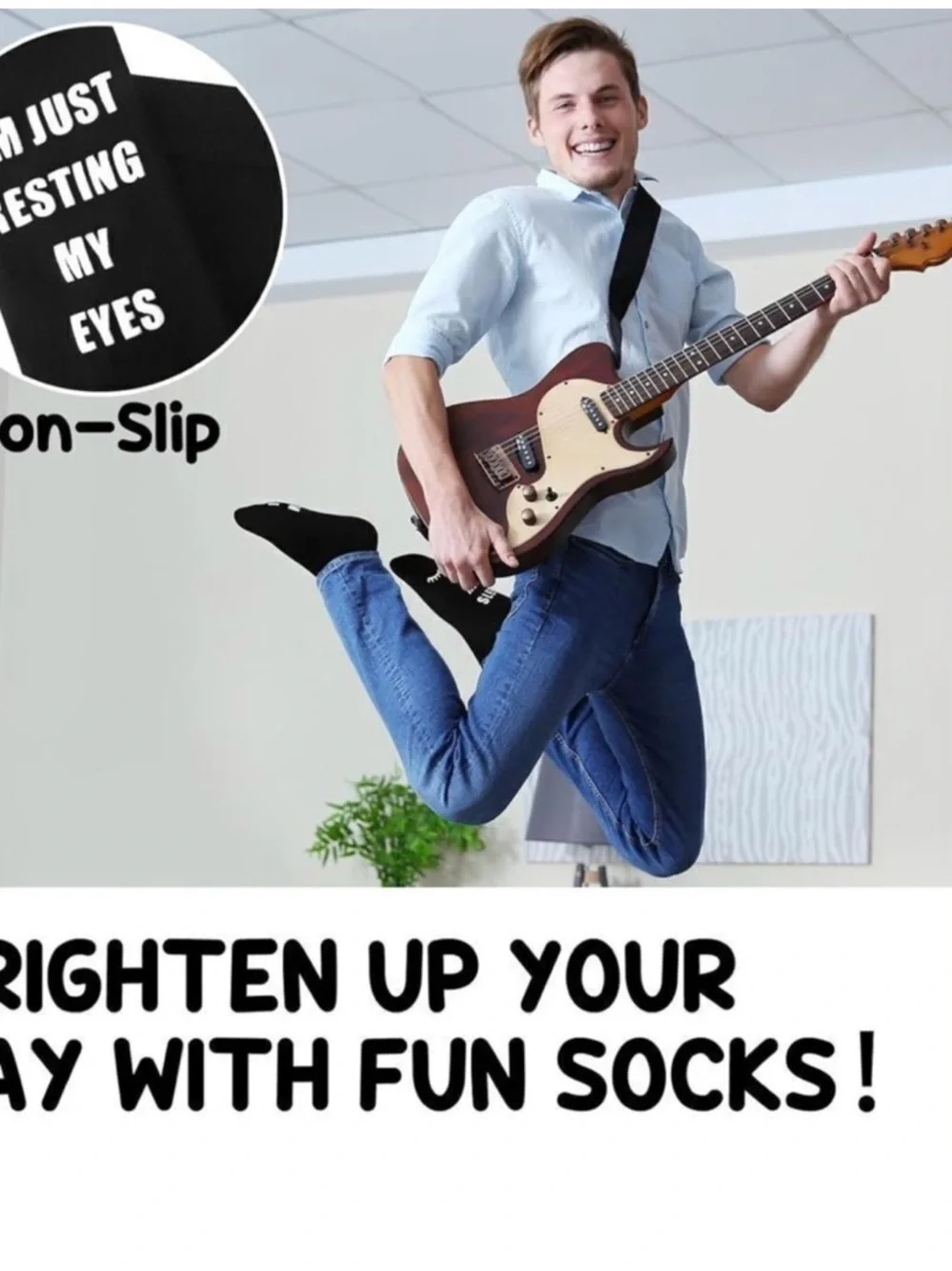Novelty Black No-Show Socks with White Text - 
